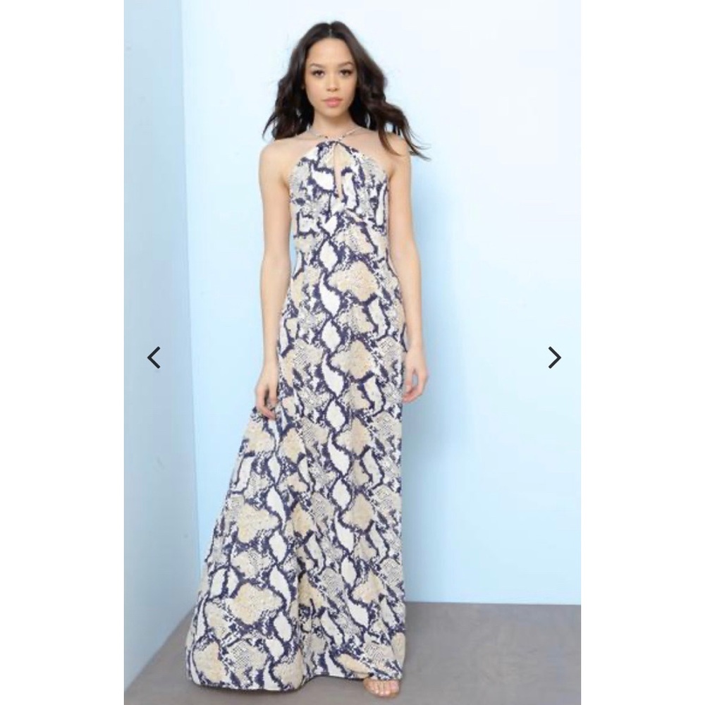 Ark & Co Navy and Cream Snake-Print Maxi Dress